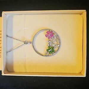 Polki Diamond, Multi Gemstone Flower Pendant with Necklace ( 20 inches)